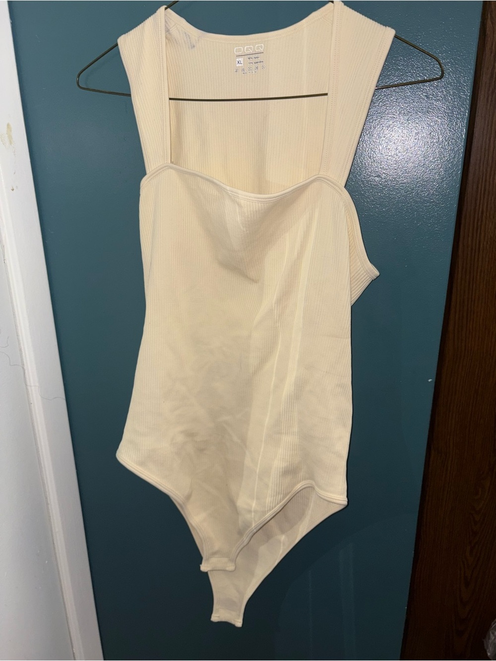 Ribbed Square Neck Cream Bodysuit